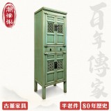 【C'est Chic】清風碧波雙抽四門杉木收納櫃(半老件80年)-幅56cm-風化藍綠