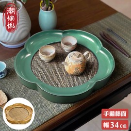 【C'est Chic】小築裏手編藤面梅花茶盤-幅34cm-2色可選