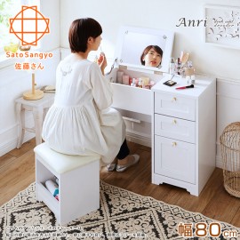 【Sato】ANRI小日子化妝三抽桌椅組‧幅80cm(樸素白)