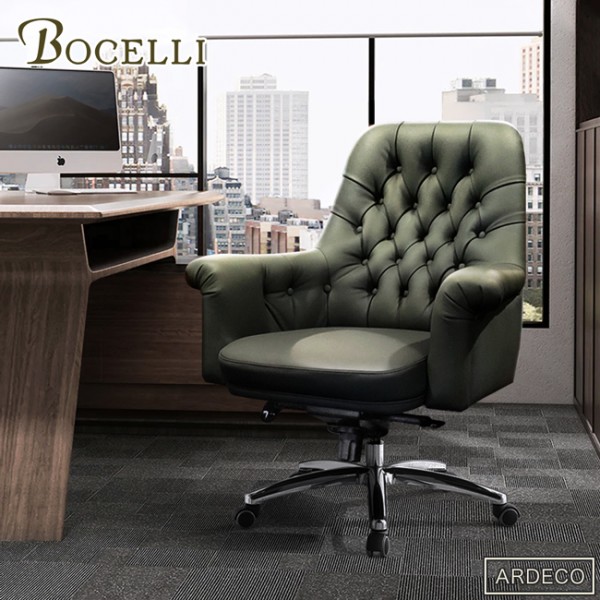 【BOCELLI】ARDECO文藝復興中背辦公椅(義大利牛皮)墨綠