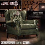 【ARTOPI】Charlemagne查理曼牛皮單人雪茄沙發-松綠