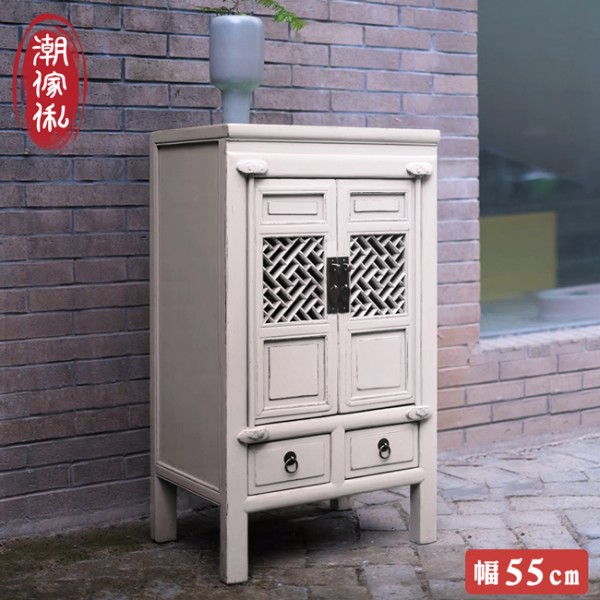 【C'est Chic】玉台映日雙抽雙門楊木收納櫃-幅55cm-風化白