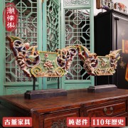【C'est Chic】好鳥迎春樟木雕花過樑古玩擺件(一對)(純老件110年)